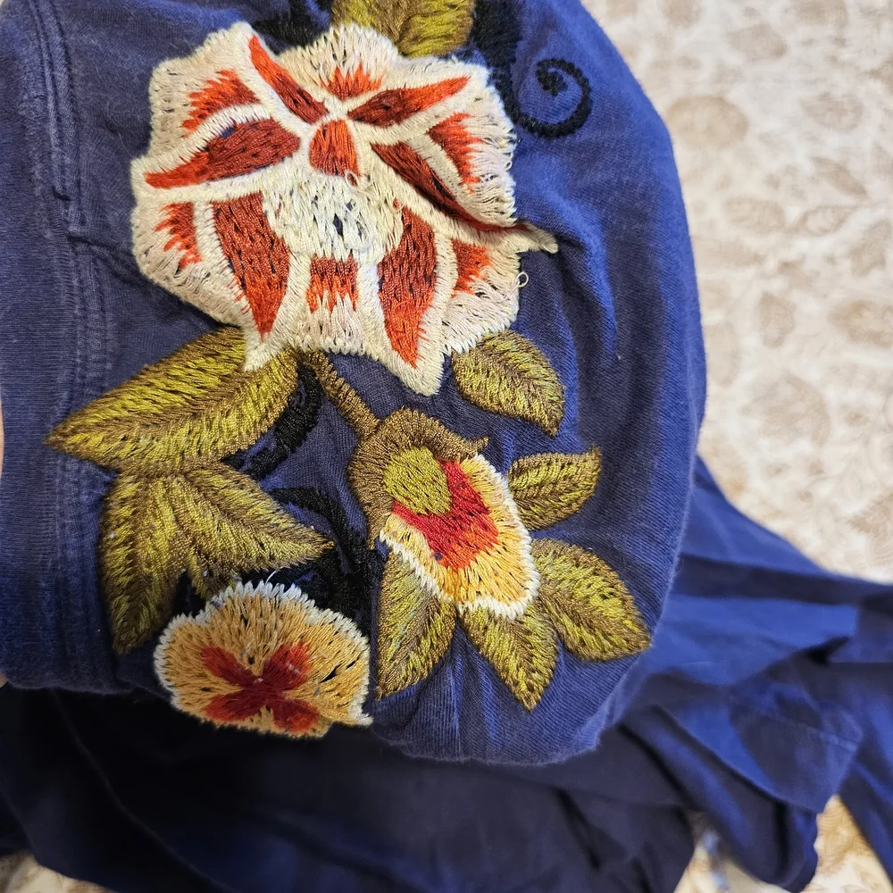 Johnny Was Blue Floral Embroidered Long Sleeve Top - Picture 6 of 6